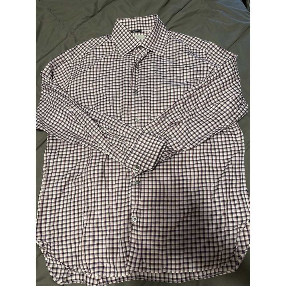 Ermenegildo Zegna Shirt Mens L Black‎ Check Dress Casual Made In Italy